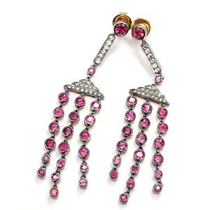 Rare! Authentic Laura Munder 18k Yellow Gold Diamond Pink Sapphire Earrings​